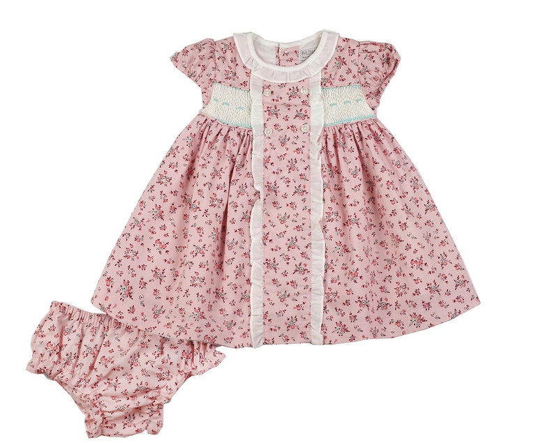 Little Girls/' Pink Floral Hand Smocked Dress