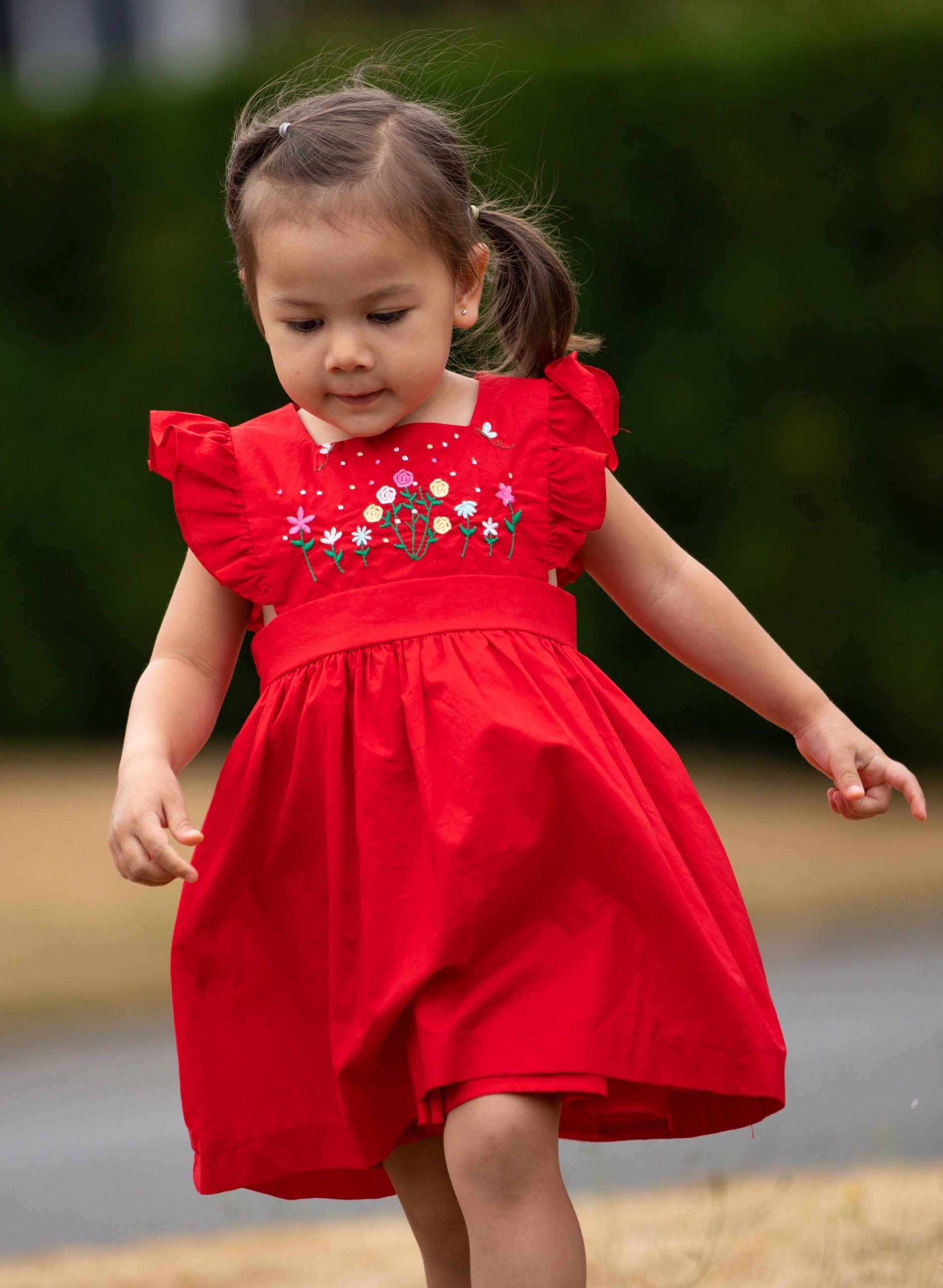 red dress embroidery Embroidered Midi | Avara there is no harm to the babys skin Little Girls' Red Hand-Embroidery Dress