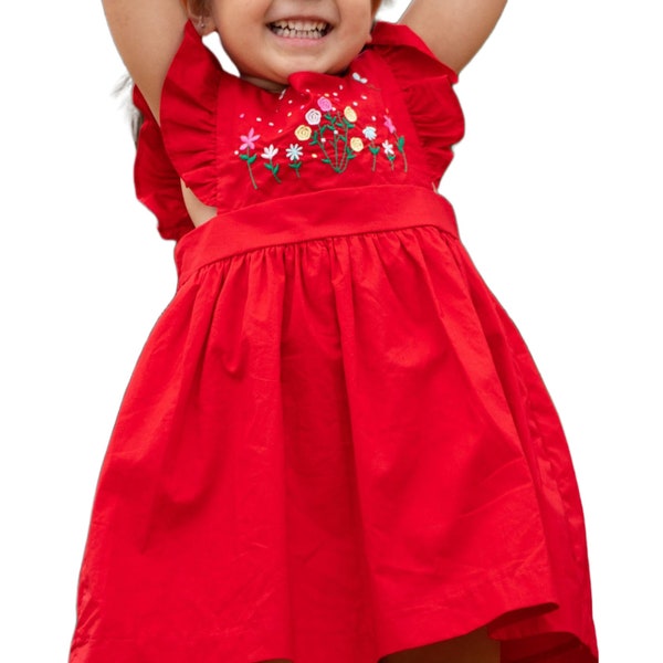 Kids Black/Red Long-Sleeve Embroidered Dress