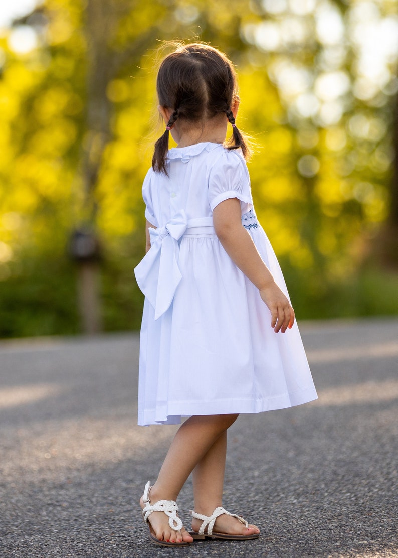 White Hand Smocked Girls Liberty Dress Portrait Dress Beach Wedding Dress Twirl Dress Spring Dress Ruffle Dress Summer Dress image 3