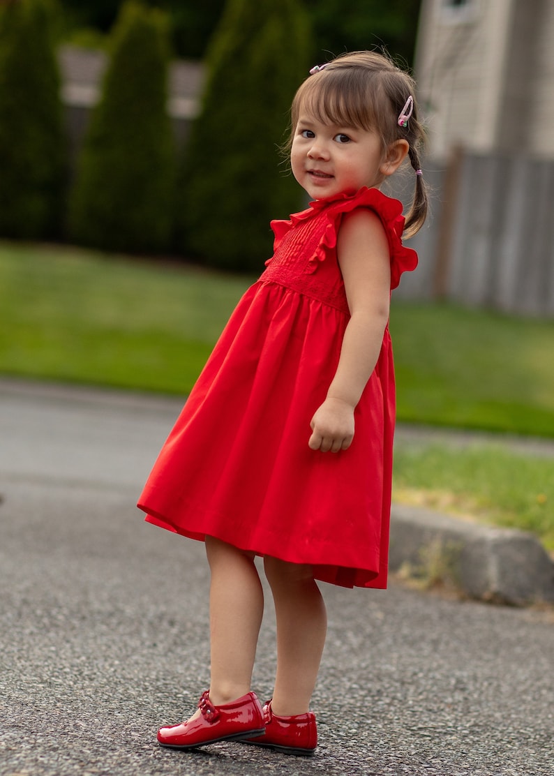 Little Girl Dress in Red Toddler Dress Girl's Boho Dress Red Toddler Dress Toddler Dress With Lace Baby Birthday Dress image 3