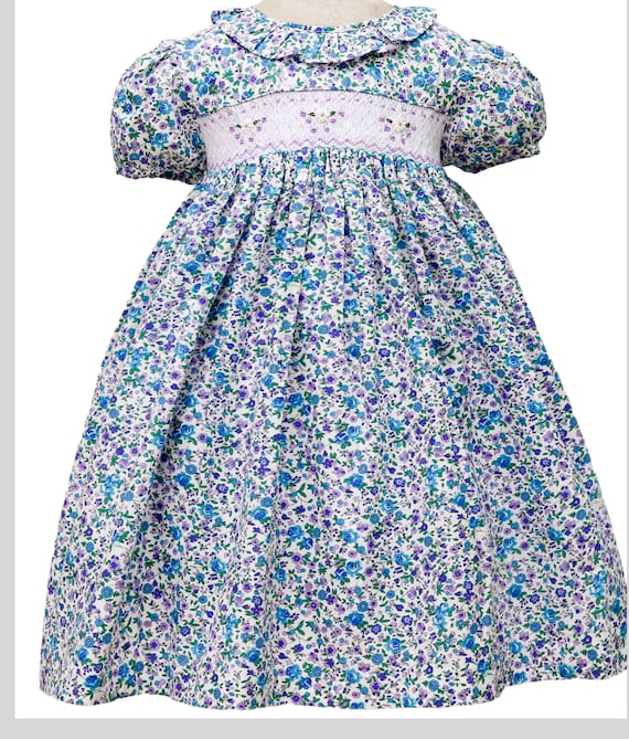 Blue Floral Smocked Liberty Dress Cotton Dress - Girls