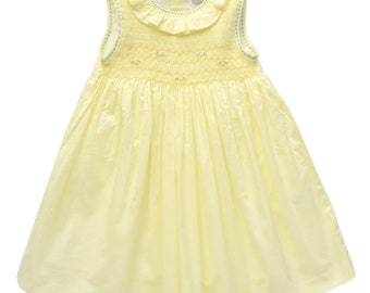 Adelaide Floral Hand Smocked Ruffle Collar Cap Sleeve Dress in Pink (12mths-6yrs)