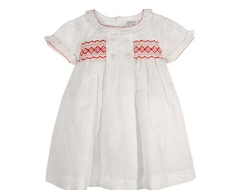 White Linen Hand Smocked Angel Dress for Party Casual Dress Toddler Girls 6 Months - 6 Years