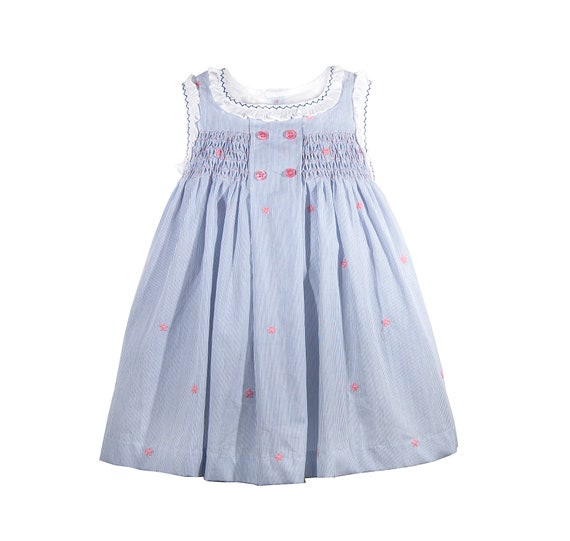 Toddler Baby Girls Soft Blue Stripe Cotton Hand Smocked Dress - Etsy