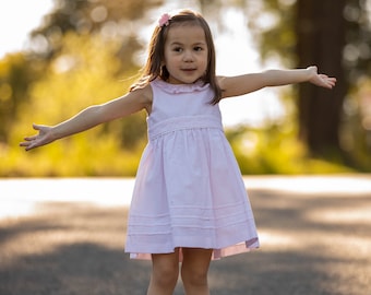 Marino Kleid für kleine Mädchen - 100% Baumwolle Seersucker Sommer Strand Kleid