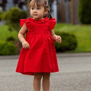 Little Girl Dress in Red Toddler Dress Girl's Boho Dress Red Toddler Dress Toddler Dress With Lace Baby Birthday Dress image 1