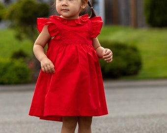 Little Girl Dress in Red Toddler Dress Girl's Boho Dress Red Toddler Dress Toddler Dress With Lace Baby Birthday Dress