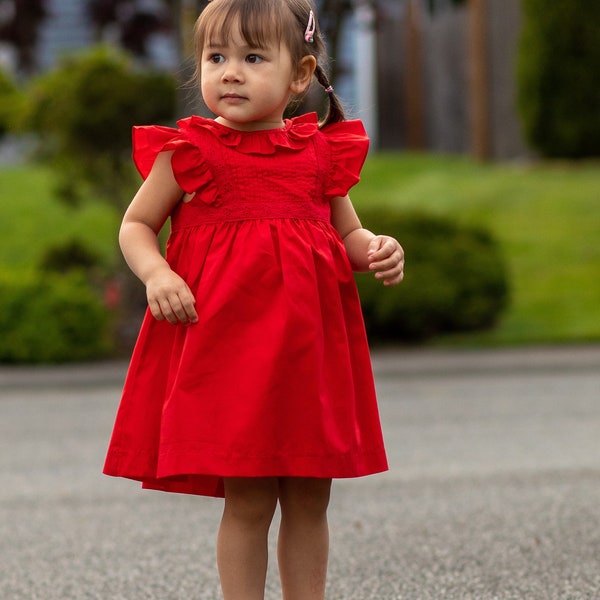 Little Girl Dress in Red Toddler Dress Girl's Boho Dress Red Toddler Dress Toddler Dress With Lace Baby Birthday Dress