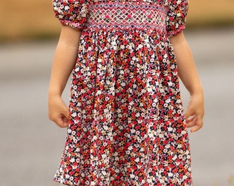 Baby Girls Red Floral Hand Smocked Princess Dress Party Babydoll Dress Size 12 Months - 6 Years