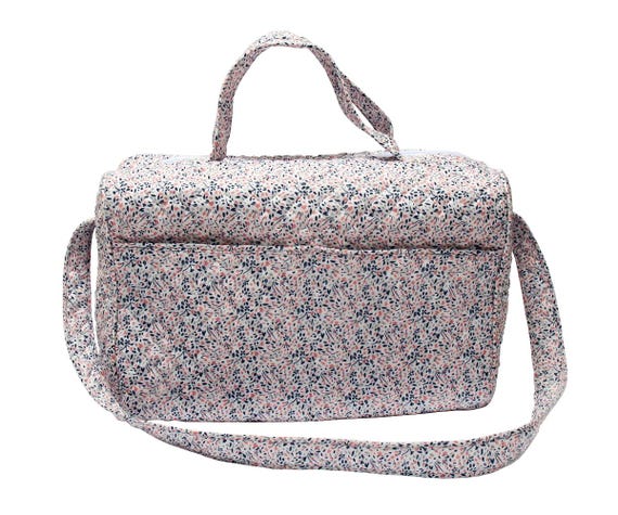 Diaper Bag Tote Bag Stylish Travel Purse Satchel Diaper, Floral Print Cotton - Set of 2 pieces Large and Small Diaper Bag