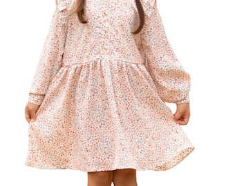 Girls Long Sleeve Dress Cotton Casual Skater Party Dress