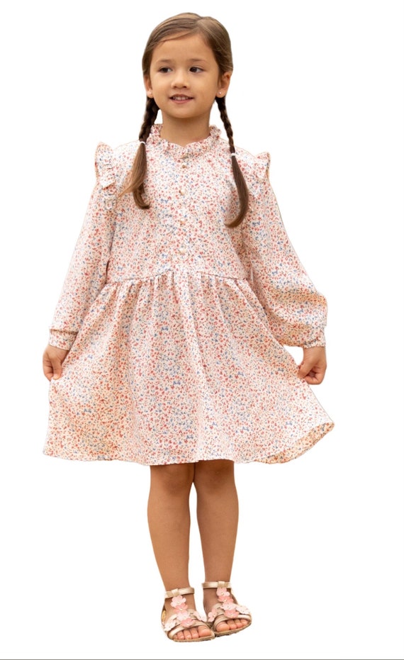 Girls Long Sleeve Dress Cotton Casual Skater Party Dress - Etsy
