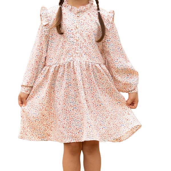 Filles Robe à manches longues Coton Casual Skater Party Dress