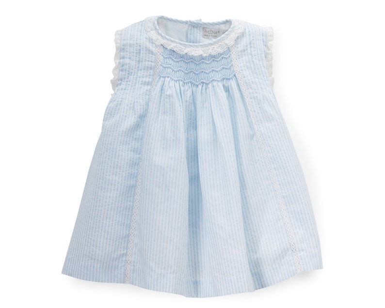 Little Toddler Girl's Hand Smocked Dress in Cotton Seersucker Baby Princess Dress for Easter image 5