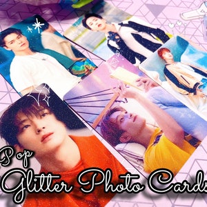 Tarjetas fotográficas K-pop con purpurina personalizadas