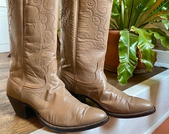 Vintage Nocona Westernstiefel | 6B Damen | Echtleder | Reitferse , Mandelspitze, Wadenmitte