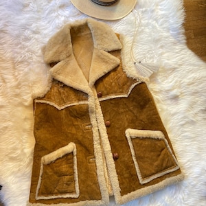Vintage H BAR C California Ranchwear Suede & Shearling Vest, 1970s | Brown, Heavyweight, Warm and Cozy, Large Pockets | Size 10