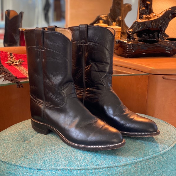 Men’s Western Roper Boots,  Justin Brand, Black Leather, Size 9 EE