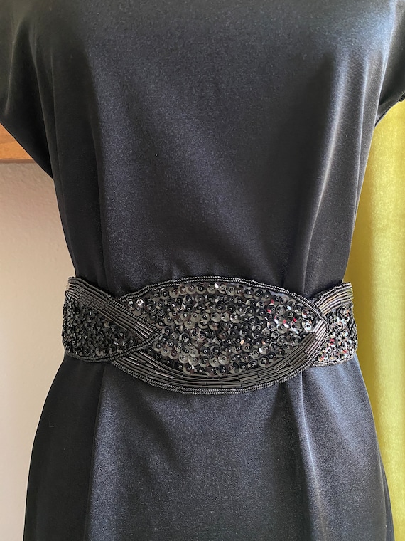 Vintage Belt, Black Beaded & Sequined 1970s 1980s… - image 2