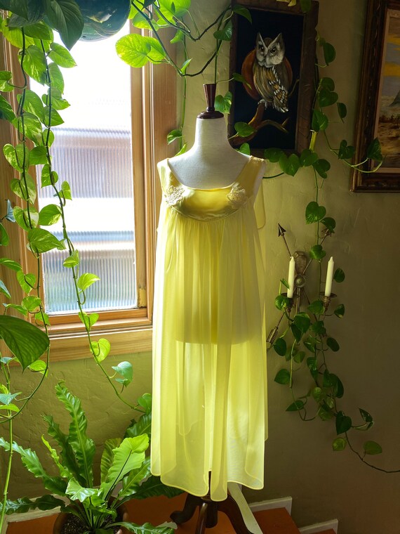 Vintage Canary Yellow Nightgown, 1950s 1960s, Slee