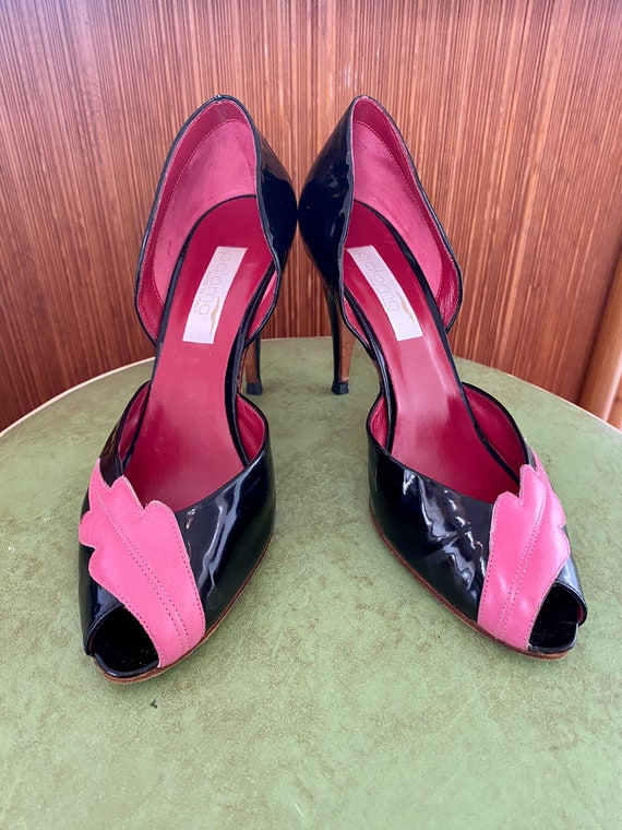 Pink and black pumps clearance