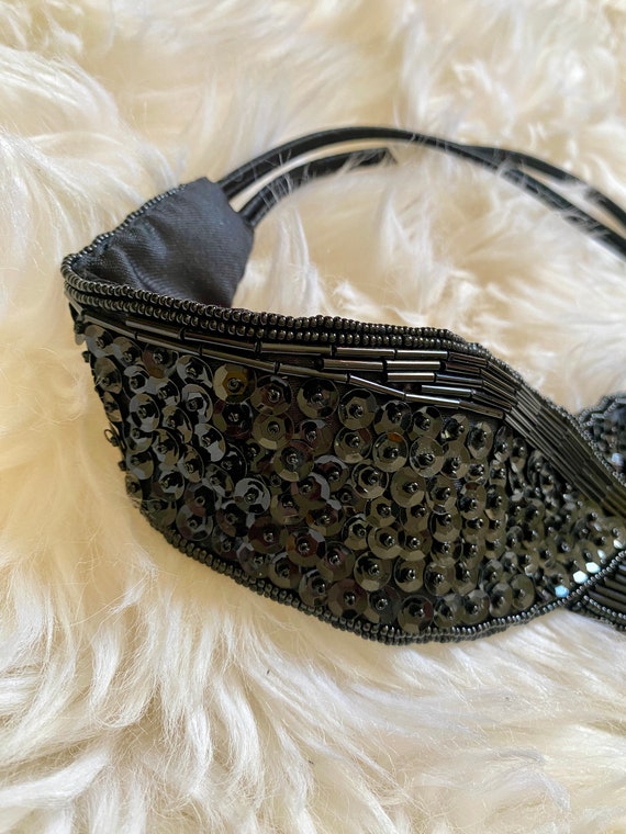 Vintage Belt, Black Beaded & Sequined 1970s 1980s… - image 3