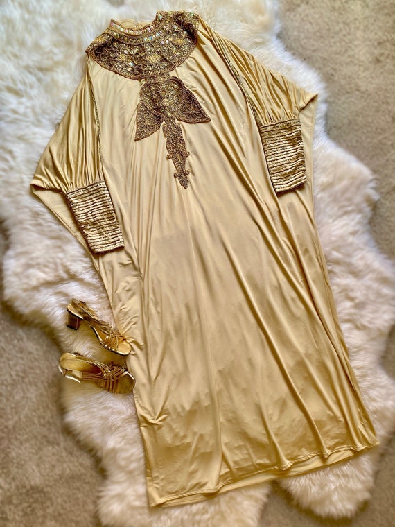 Vintage 1940s 1950s Dress, Housecoat in Champagne 
