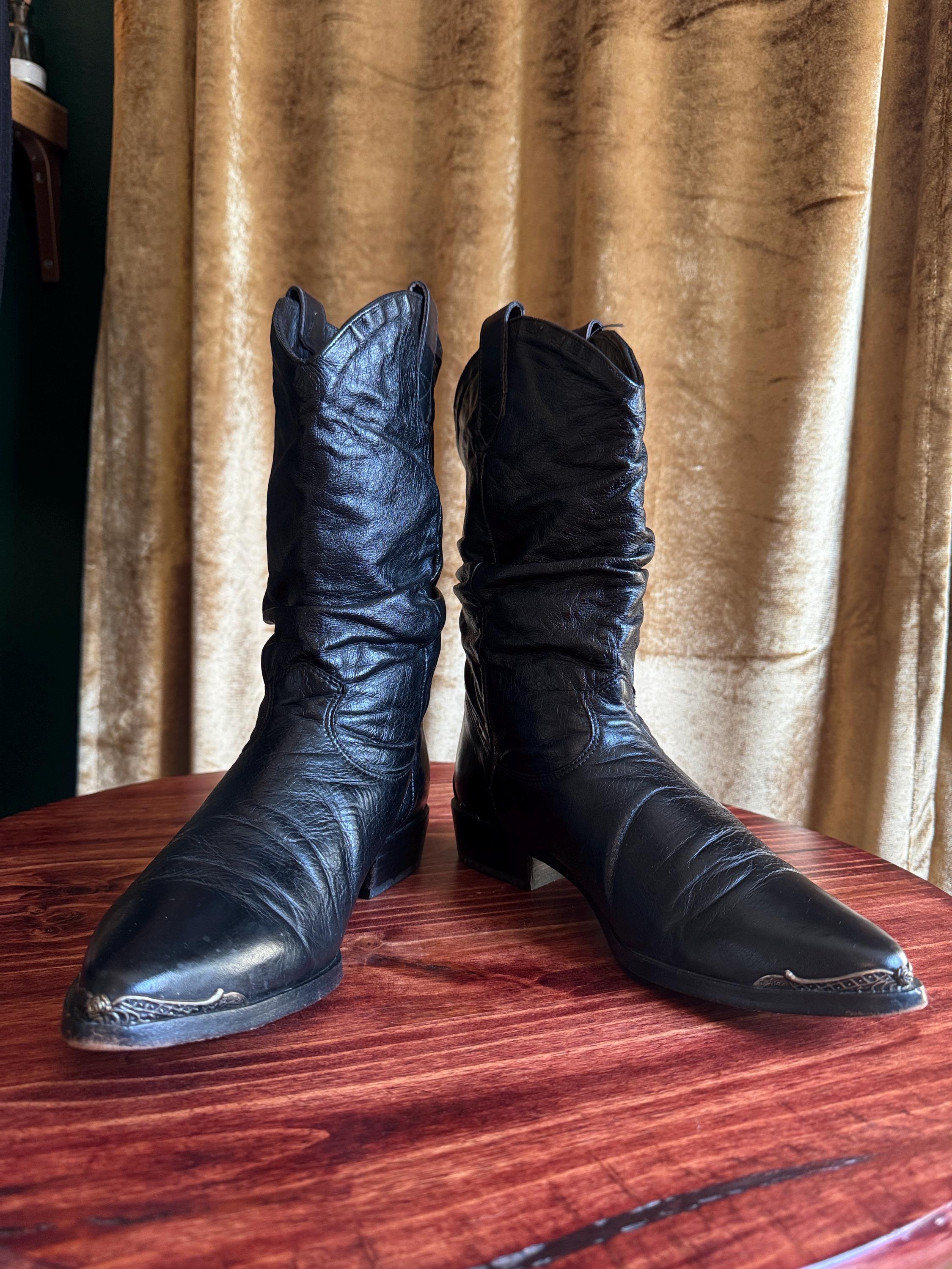 Vintage 1990 slouch top boots Vulko Size 8 Black Leather Slouchy Boots / Vintage Women  main image 2