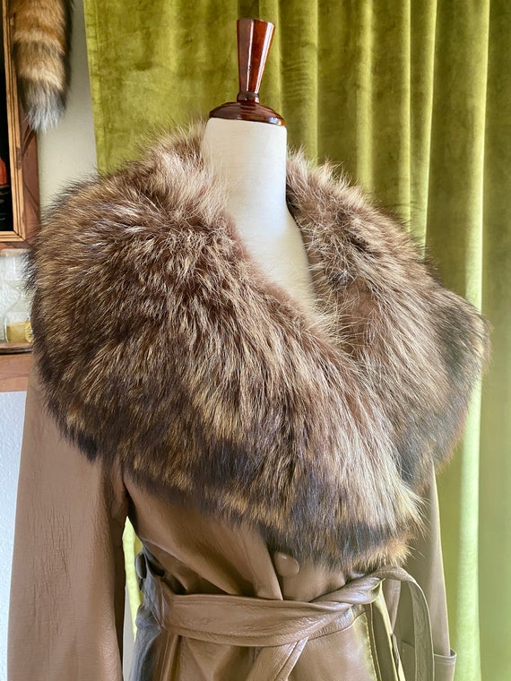 Vintage Trench Coat, Ultra Plush Fox Fur Collar, … - image 3