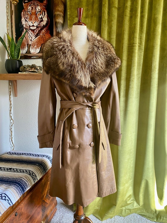 Vintage Trench Coat, Ultra Plush Fox Fur Collar, … - image 1