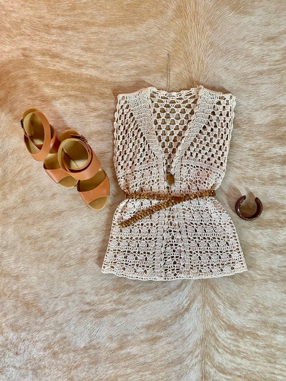 Vintage Macrame Vest | Ivory | Open | Size S - M - image 2