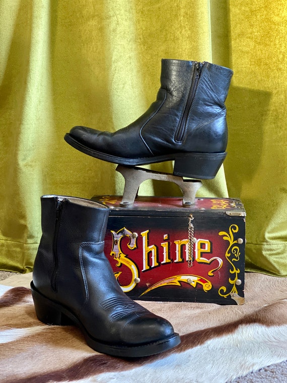 Vintage Mens Ankle Boots Durango Western Black Genuine Leather Cowboy Boots Almond Toe Size 9EE extra Wide Etsy Canada