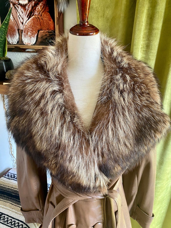 Vintage Trench Coat, Ultra Plush Fox Fur Collar, … - image 2