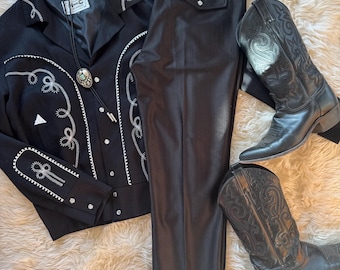 Men’s Vintage Western Slacks, Black, Sz 32, Waist 31 in, Cowboy, Dress Pants, Country Western
