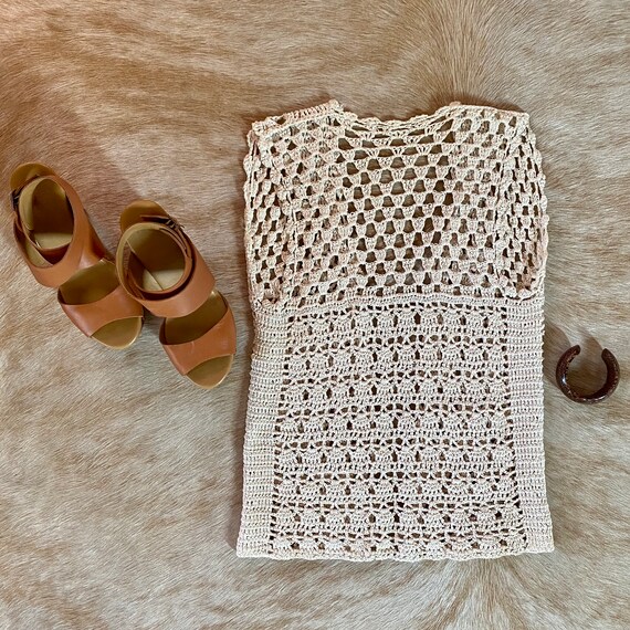 Vintage Macrame Vest | Ivory | Open | Size S - M - image 8