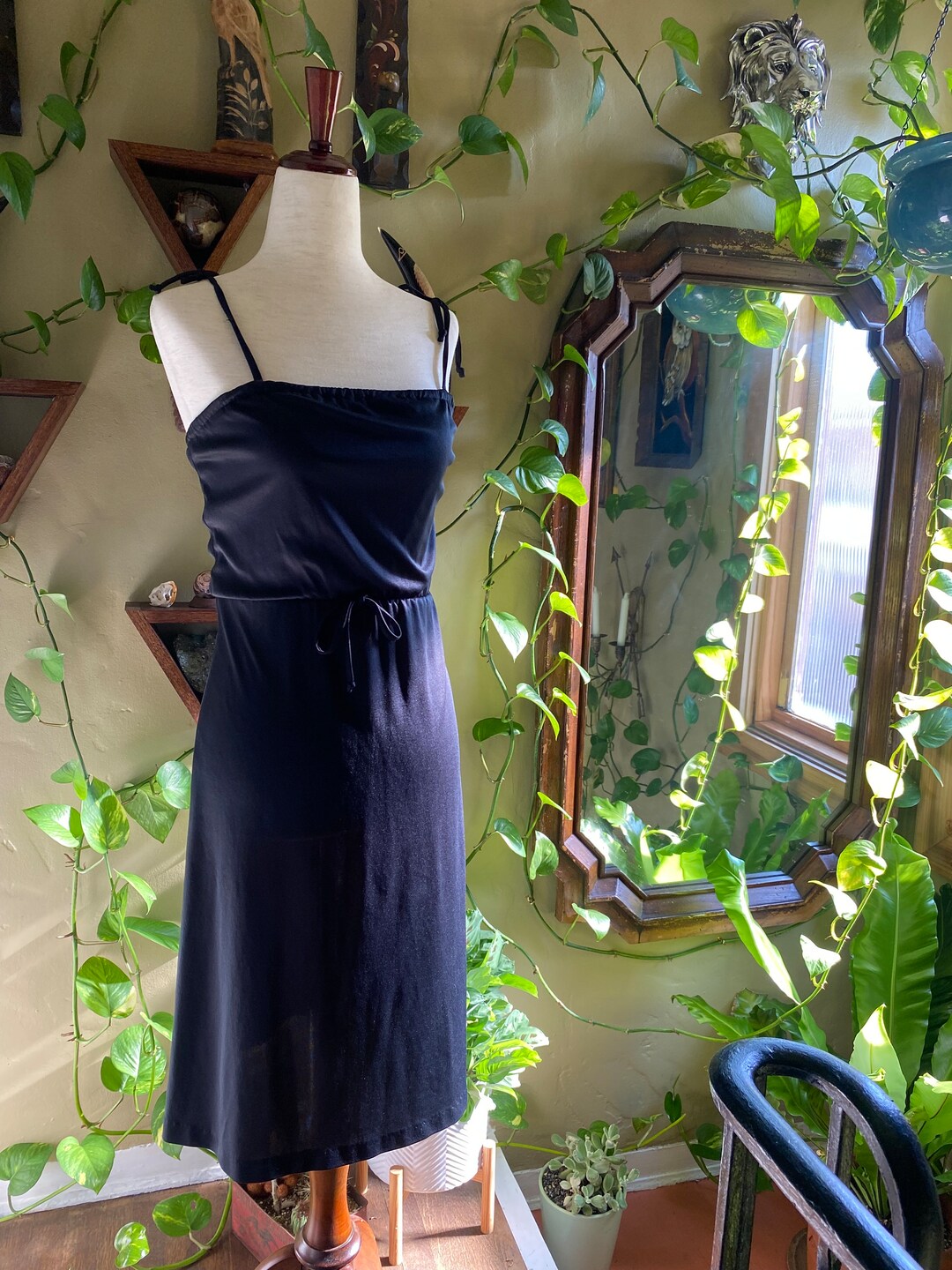 Vintage “little Black Dress”, 1970s, Spring Summer Basic Wardrobe Staple, Ultra Lightweight and Excellent Condition, XS