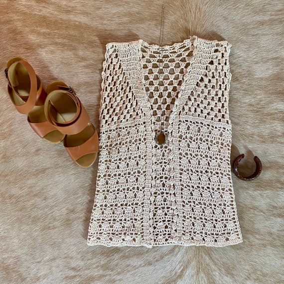 Vintage Macrame Vest | Ivory | Open | Size S - M - image 9