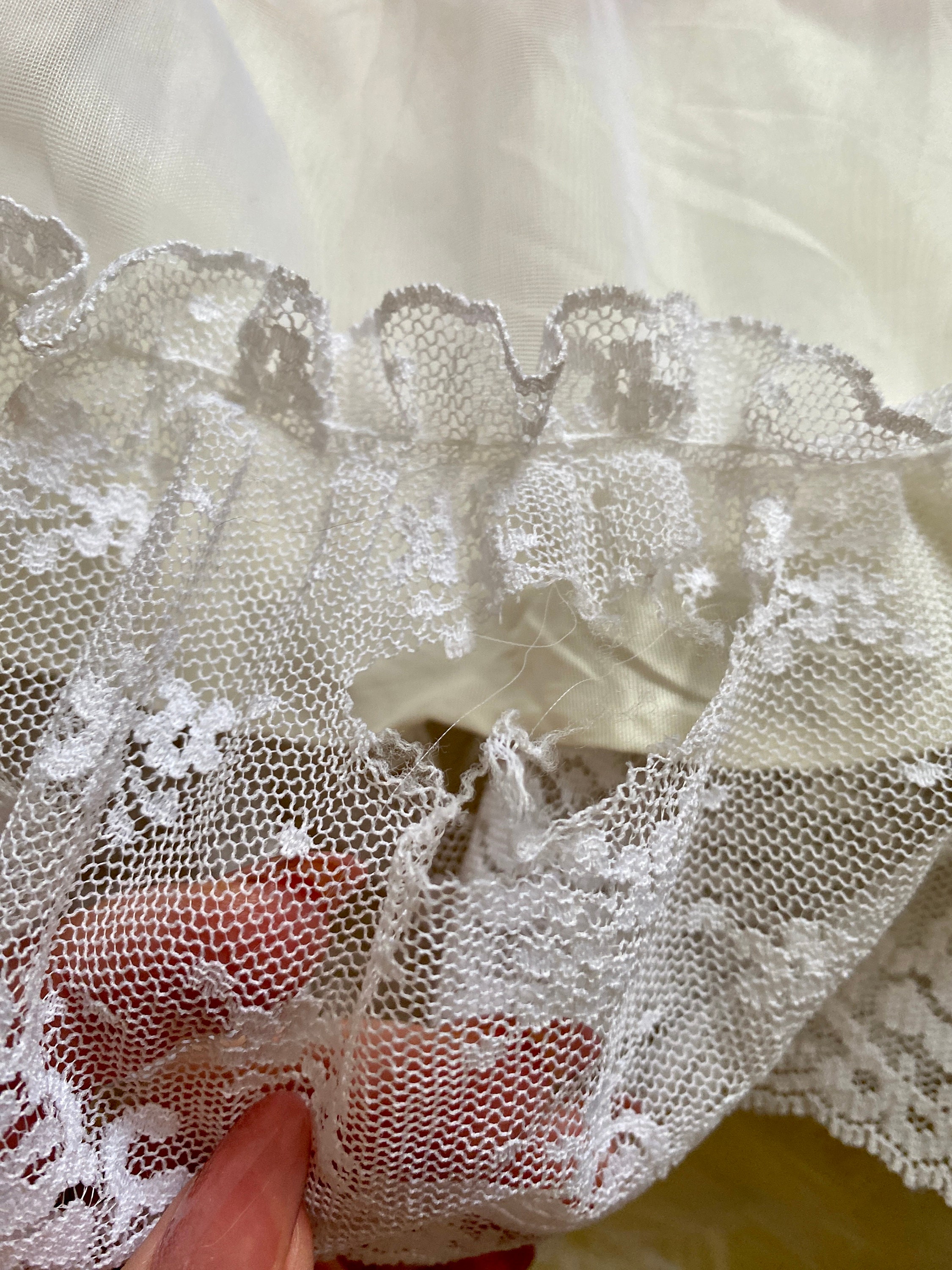 Vintage Dress, 1950s White Organza & Lace, Red Ribbons Vintage Dress, 1950s White Organza & Lace, Red Ribbons