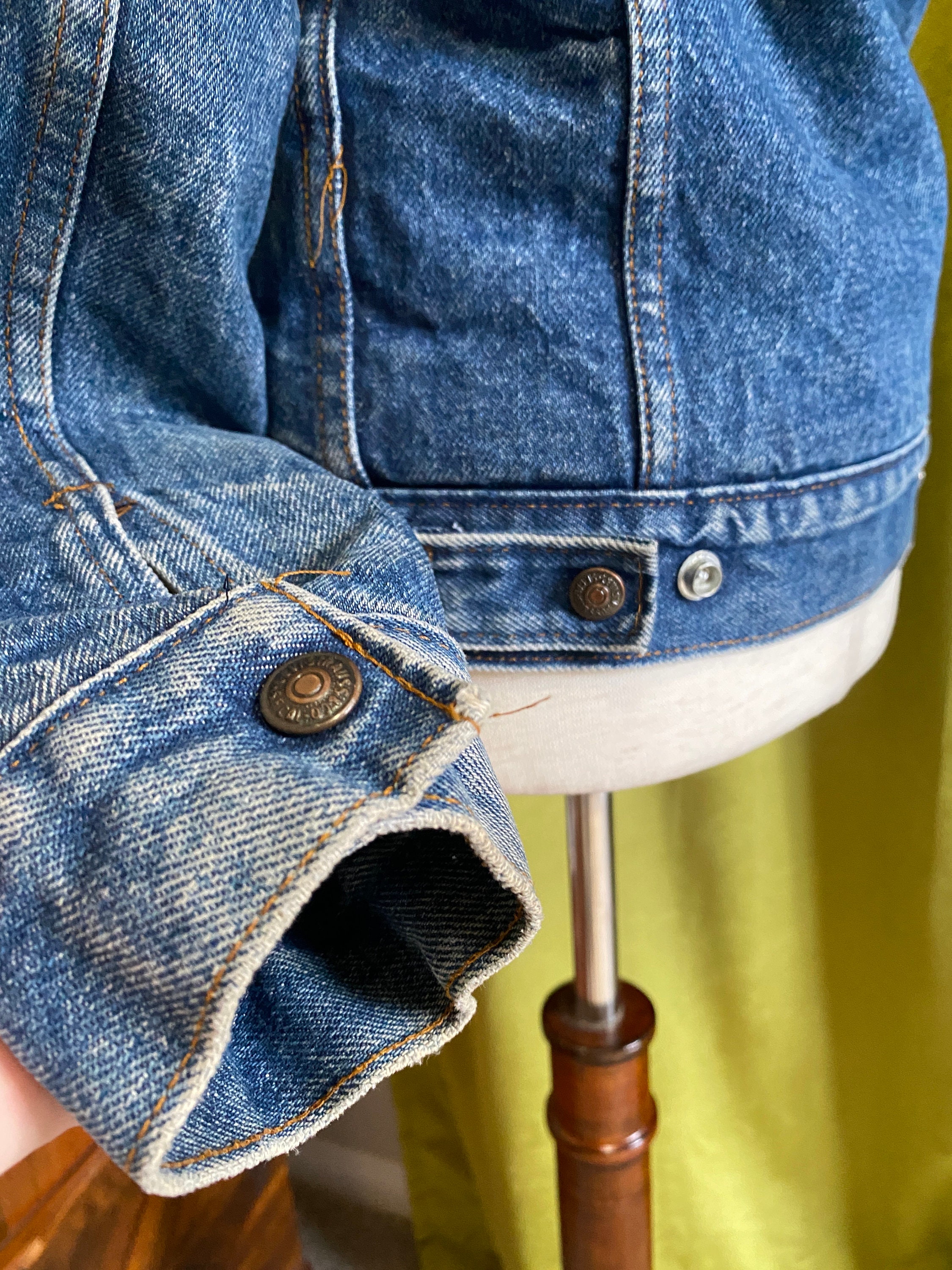 Vintage Orange Tab Levis Jean Jacket, 1960s 1970s, Sherpa Lined, Solid