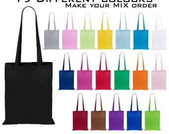 Bolsos de hombro tipo totalizador de compras de algodón de color liso disponibles en 19 colores adecuados para decoración, serigrafía y vinilo de transferencia de calor HTV