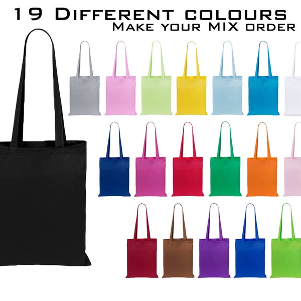 Plain Coloured Cotton Shopping Tote Shoulder Bags Available in 19 Colours suitable for Decorating, Screen Printing, HTV Heat Transfer Vinyl