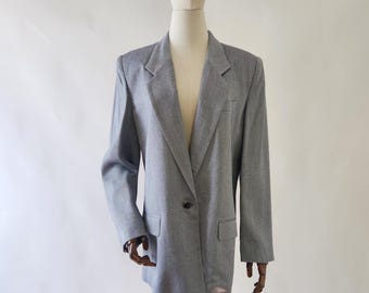 Vintage 1990s blue and white herringbone blazer - The Worthington Blazer - Size X large