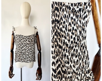 vintage 1990 / Y2K black animal print women's cropped camisole - x large