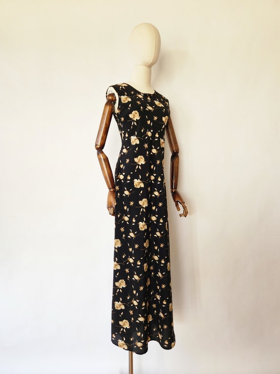 vintage 1990s black floral midi dress - medium - image 5