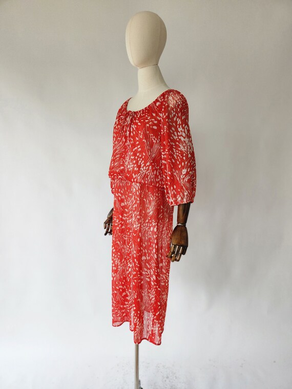 vintage 1970s floral red and white print dress 70… - image 5