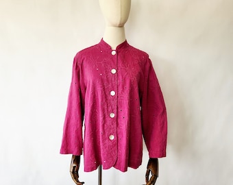 vintage 1990s hot pink eyelet blouse - x large