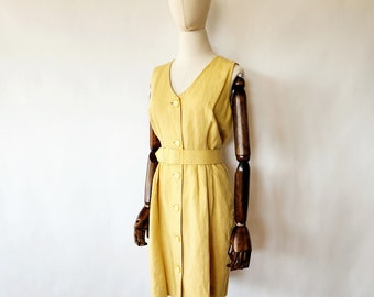 Vestido de lino amarillo vintage/de segunda mano de The Limited, años 90, talla mediana