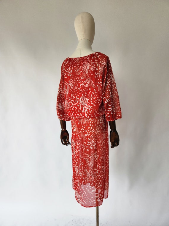 vintage 1970s floral red and white print dress 70… - image 8