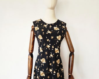 vintage 1990s black floral midi dress - medium